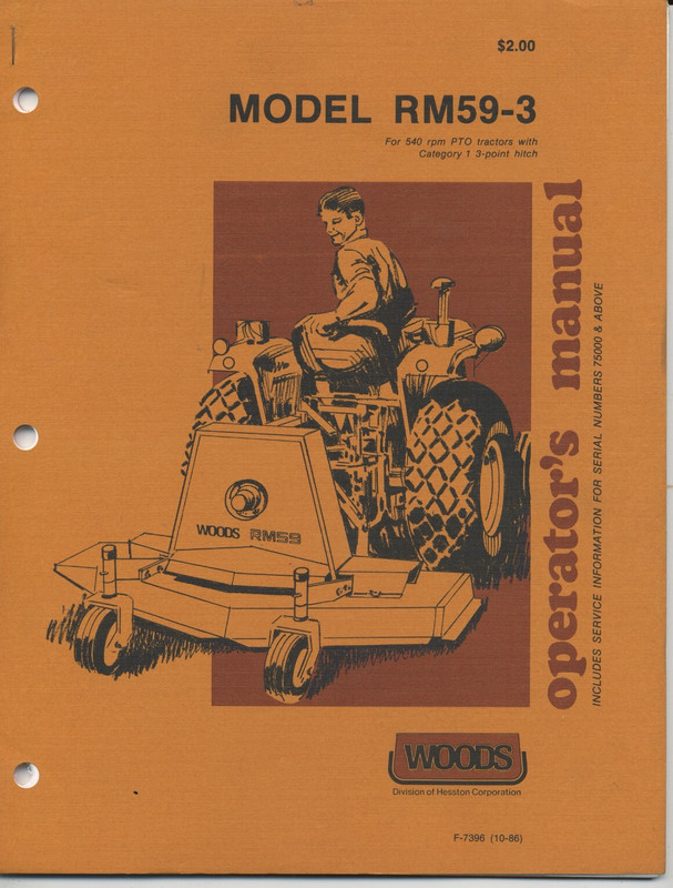 1986 -Woods Hesston- RM59-3 Mower Tractor Operators Service Manual