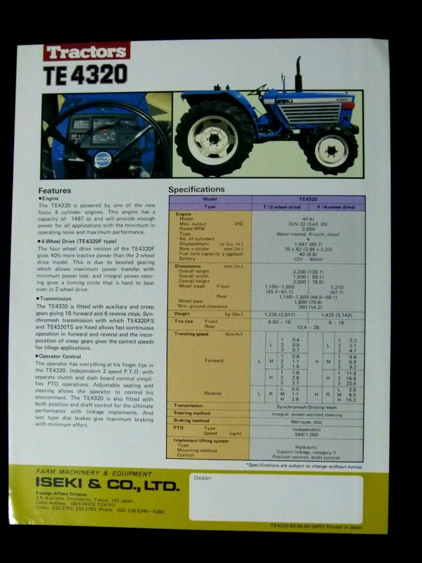 ISEKI 2WD & 4WD TE4320 TRACTORS SPECIFICATIONS LEAFLET BROCHURE gallery