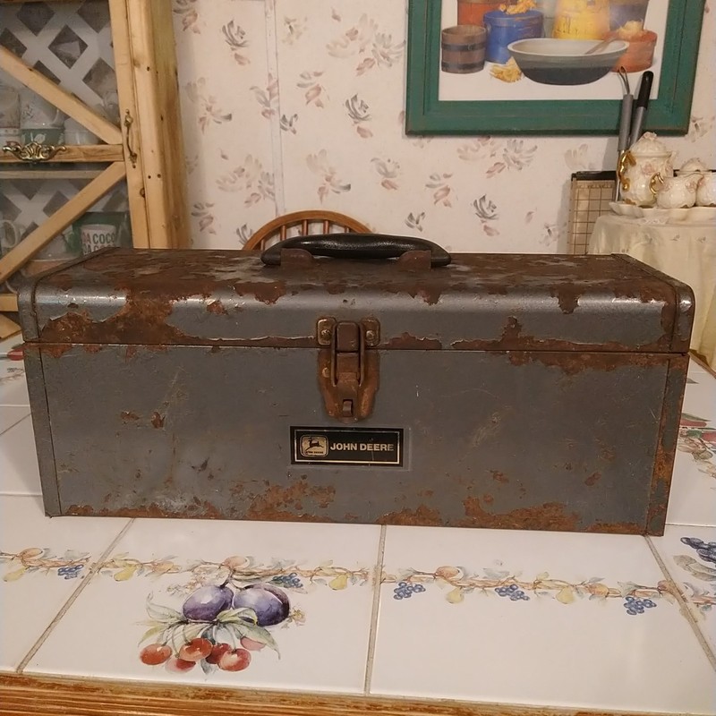 Vintage John Deere Metal Tool Box With Removable Tray