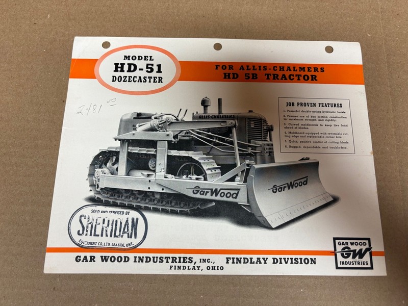 Vintage Allis Chalmers 5B Garwood HD-51 Blade Single Page Sales Brochure