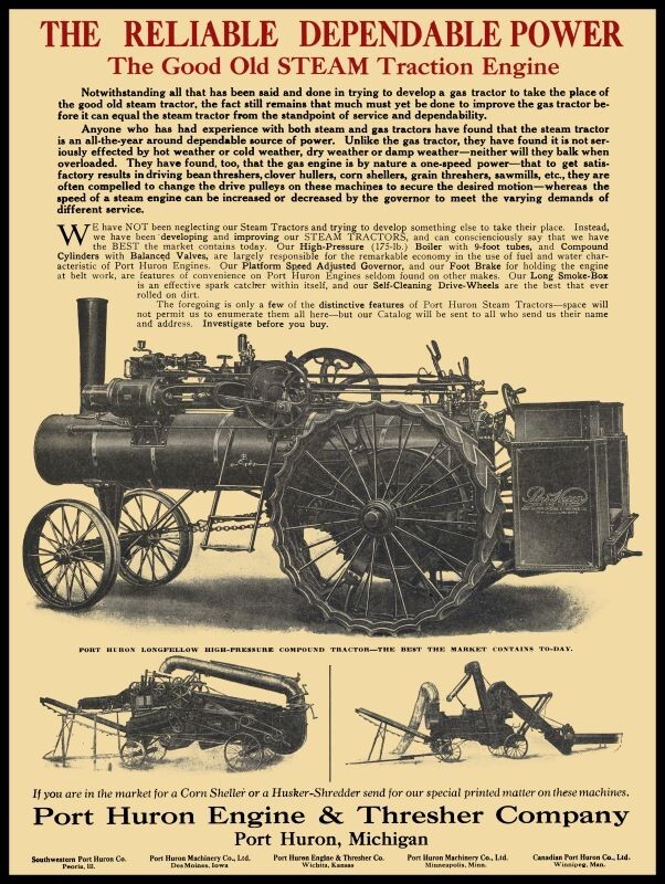 1915 Port Huron Steam Traction Engine NEW Metal Sign: 9×12″ Ships Free