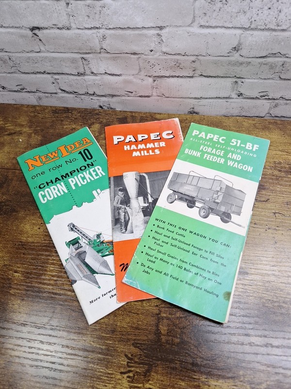 Lot of Three Vintage 1930s 1940s Papec, New Idea Farm Implement Sales Brochures