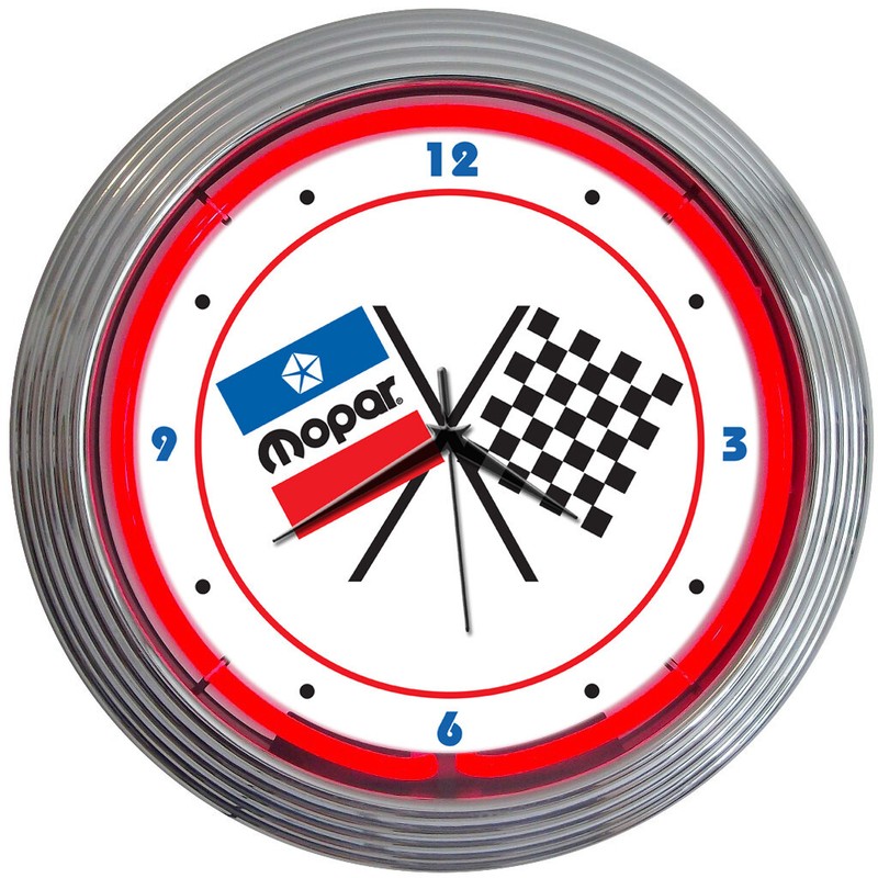 Mopar Hemi Neon clock Chrysler Dodge Parts wall sign garage lamp light Flags