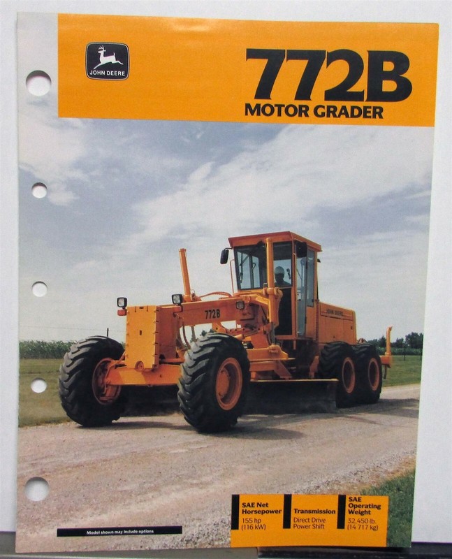 1992 John Deere 772B Road Motor Grader Specification Construction Sale Brochure