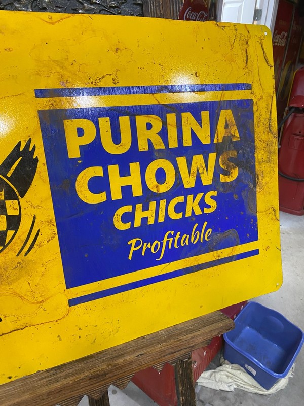 Vintage Metal PURINA Chows Chicks Sold Here Sign 36" x 24" GAS OIL FARM FEED SEE gallery
