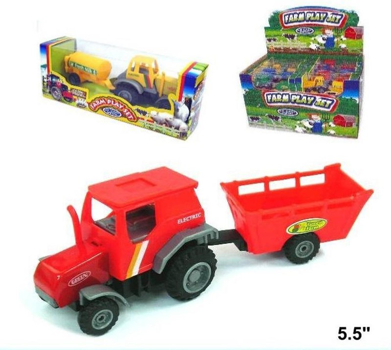 3 ASST DIECAST METAL TOY FARM TRACTORS WITH TRAILERS friction powered play new