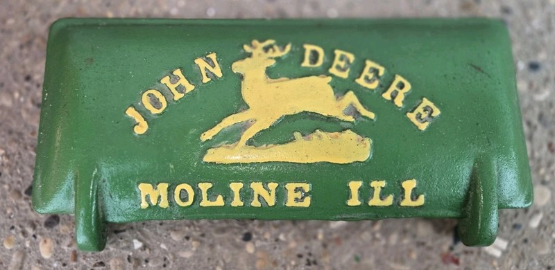 Vintage John Deere Moline ILL, 11 1/2″ Cast Iron Tractor Tool Box Lid # Z412-H
