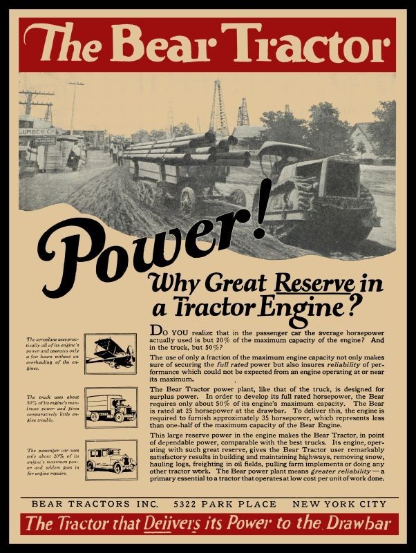 1923 Bear Crawler Tractor of New York City NEW METAL SIGN: 9×12″