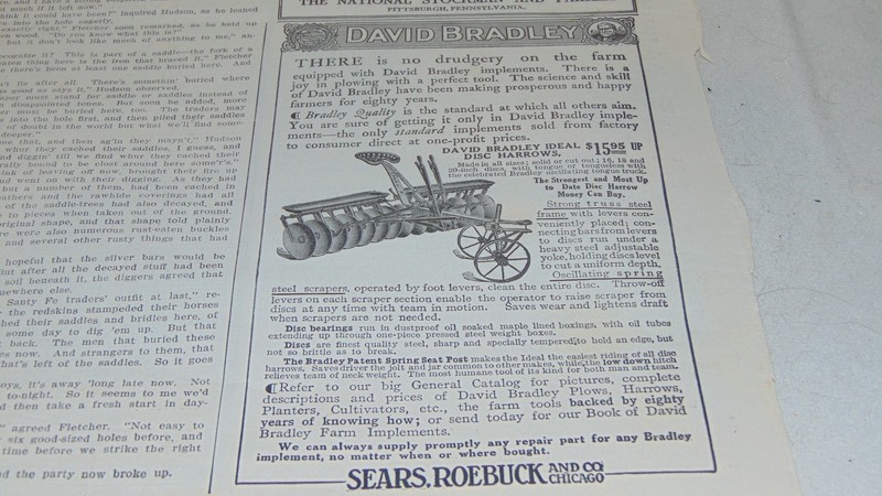 1911 Original DAVID BRADLEY IMPLEMENTS SEARS,ROEBUCK AND OTHER ADVERTISING