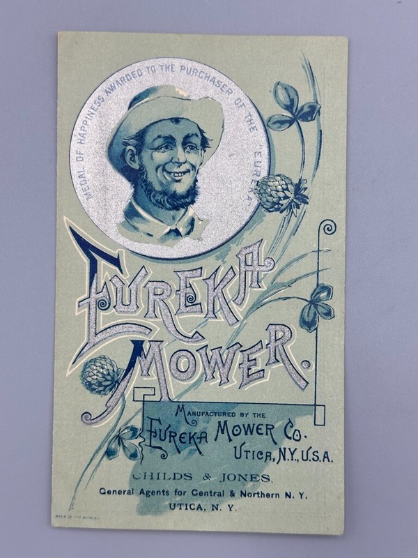 1890s EUREKA MOWER Victorian FARM Advertising Folding Trade Card UTICA NY gallery