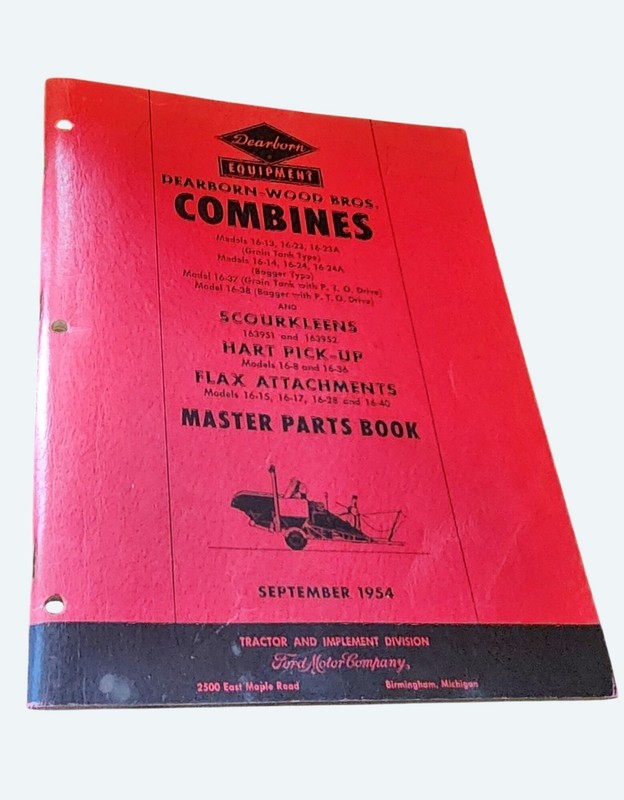 Dearborn-Wood Bros. Combines Master Parts Book 1954 Ford Tractor Implements
