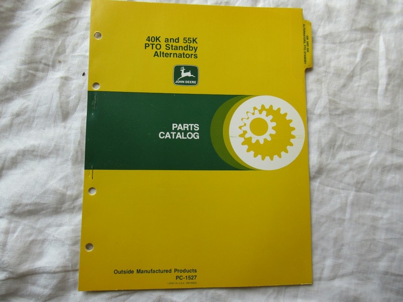 John Deere 40K 55K PTO standby alternator parts catalog manual