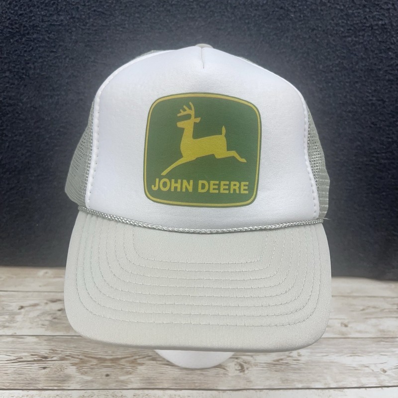 Vintage John Deere Gray Foam Mesh Snapback Baseball Cap Hat Nissun Trucker EUC