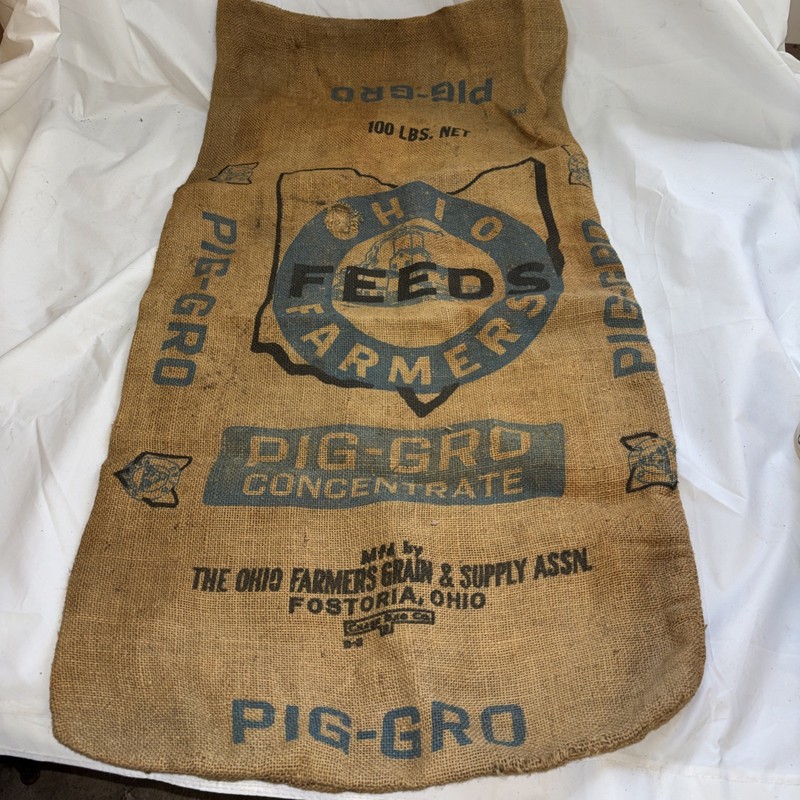 Fostoria Ohio Burlap Feed Seed Bag Sack “Ohio Farmers Feeds” Pig Gro 100 Lbs