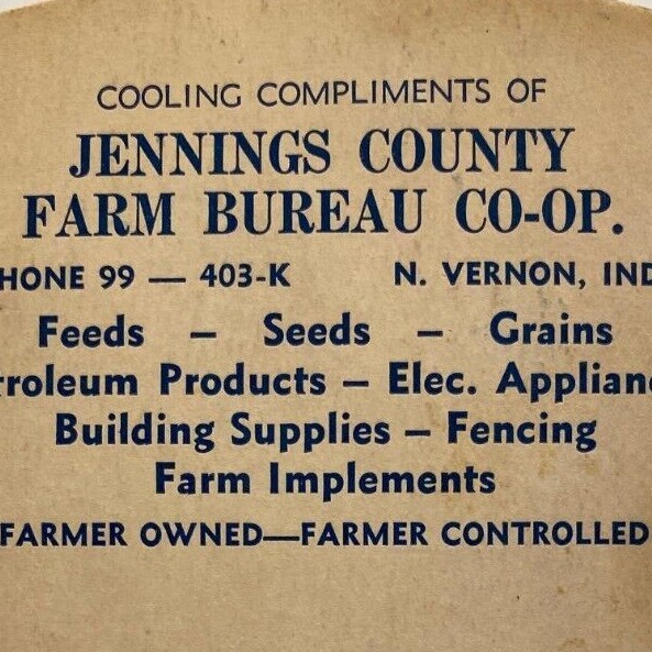 1920s Jennings County Farm Bureau Co-op Cooperative Fan North Vernon Indiana 1