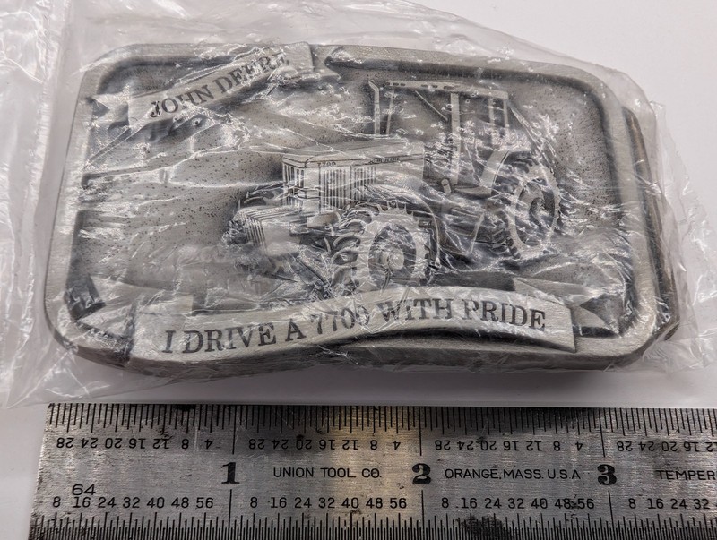1993 John Deere Belt Buckle 7700 Tractor Moline IL NOS Low Serial #000027 Pewter gallery