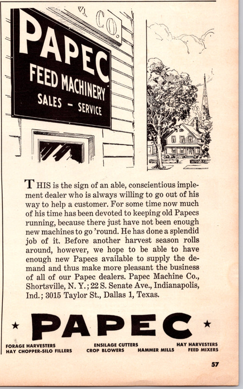 1947 Print Ad Papec Feed Machinery Sales Service Shortville New York
