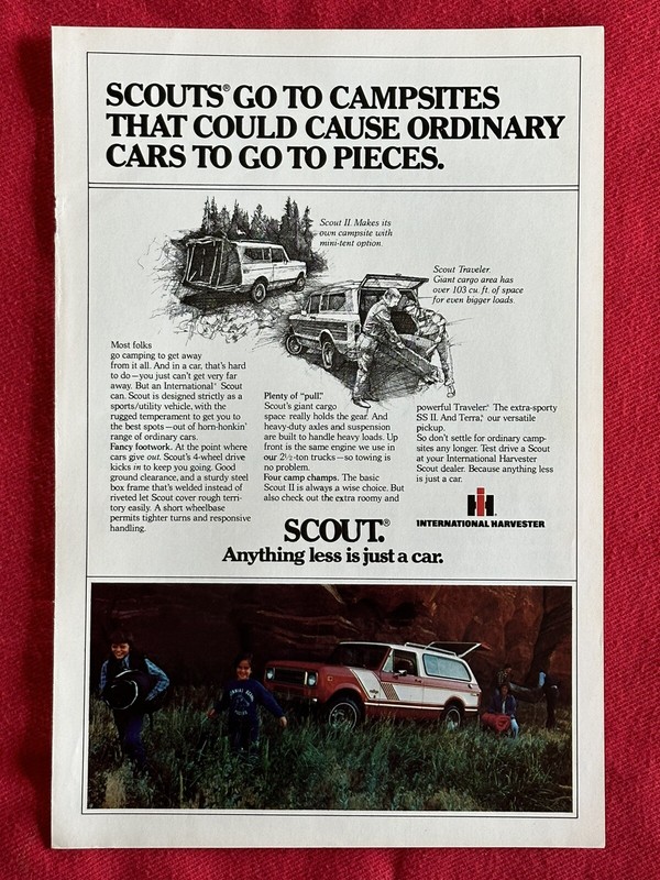 Vintage 1970s IH SCOUT TRAVELER SCOUT II TRUCKS Full Page Color Magazine Ad!!