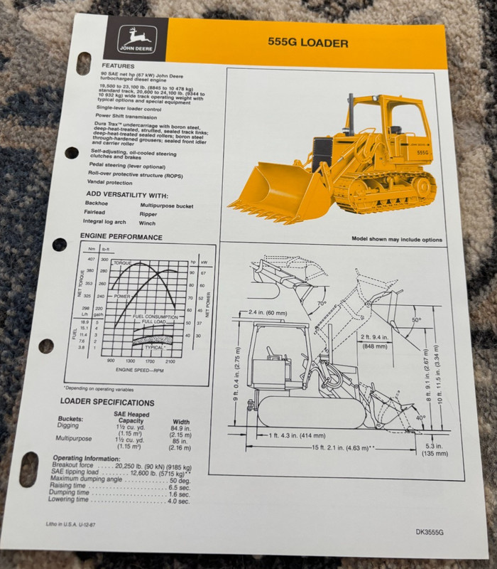 John Deere 555G Crawler Loader For 1987 Brochure CWPA26