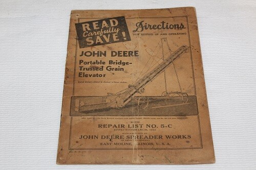1940 John Deere Directions Manual Portable Bridge Trussed Grain Elevator
