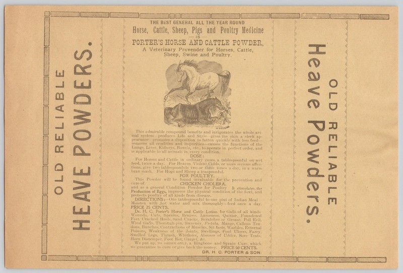 Porter’s Horse and Cattle Powder Dr. H. C. Porter & Son Box Label