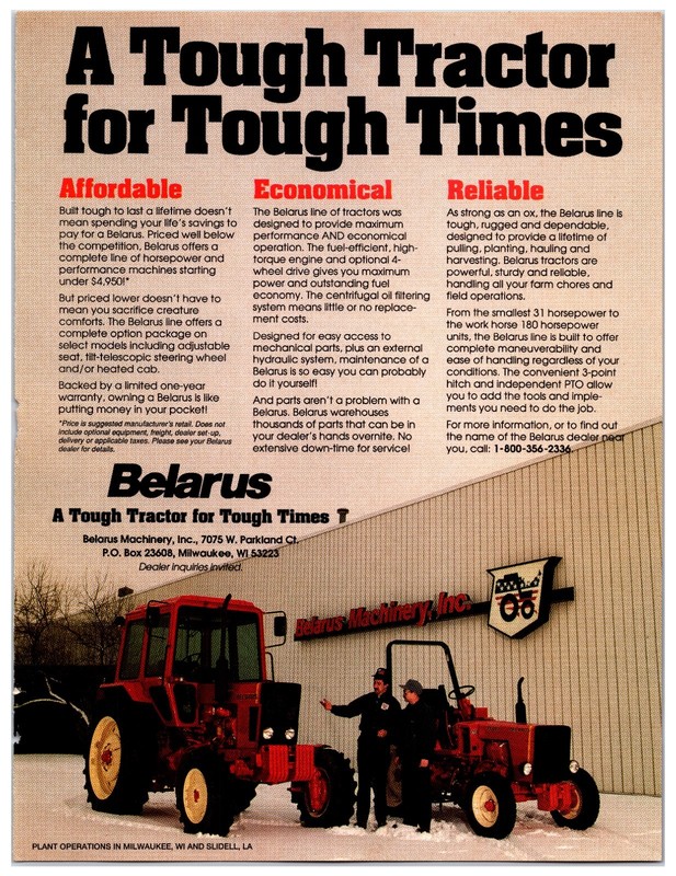 Original 1991 Belarus Tractors Original Print Advertisement (8in x 11in)