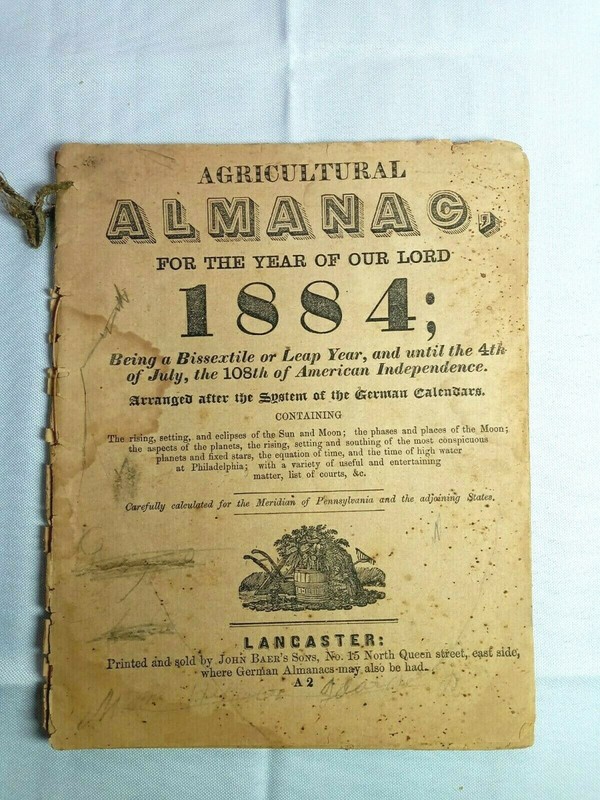 Vintage 1884 John Bear Baer’s Agricultural Almanac Lancaster, PA Antique Farmers