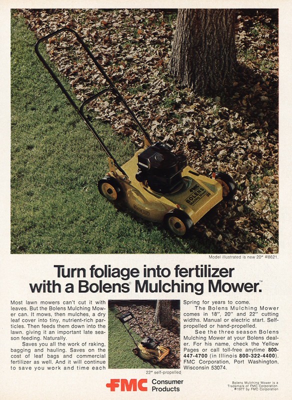 1977 Bolens Mulching Mower: Turn Foilage Into Fertilizer Vintage Print Ad
