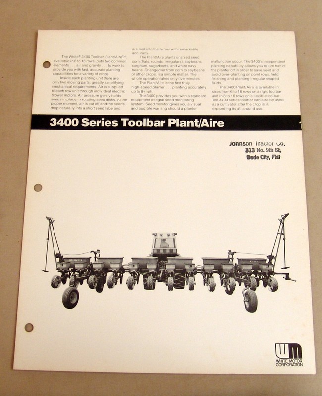 Vintage White Farm Equipment 3400 Toolbar Specifications Sheet – Ca 1970’s!