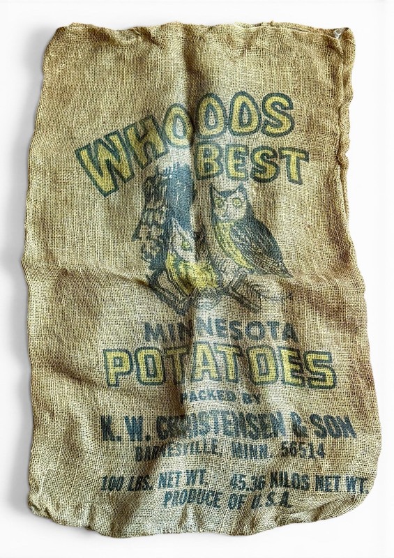 Vintage Whooos Best Minnesota Potatoes Burlap Sack Christensen Barnesville