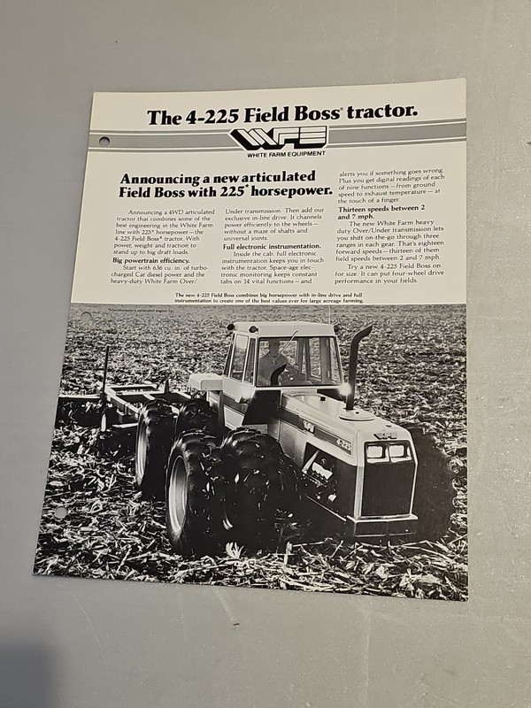 WHITE 4-225 FIELD BOSS TRACTOR SINGLE SHEET BROCHURE 1982
