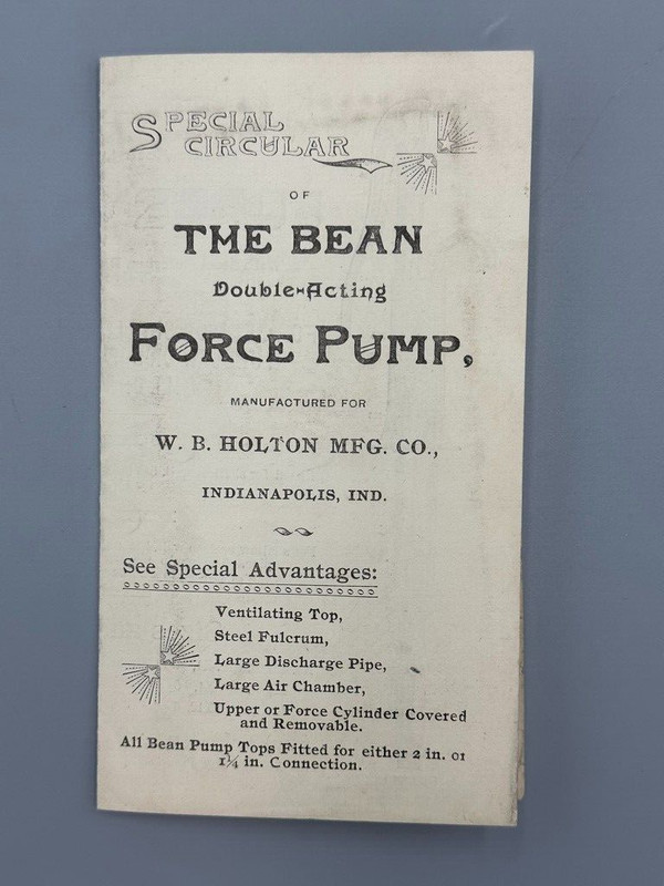 c 1880 BEAN's Water Force PUMP Holton Mfg Antique FARM Advertising INDIANAPOLIS gallery