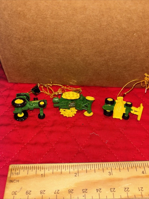 3 John Deere Miniature Tractor Ornaments Set Tractors Tiny Rubber Christmas Toys gallery