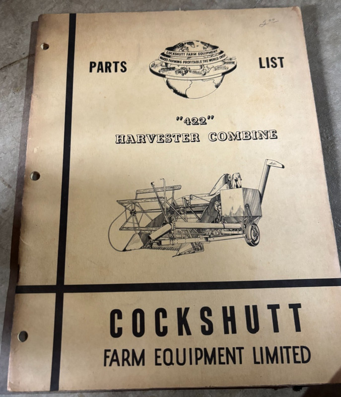 Cockshutt 422 Combine harvester Parts Book Manual DCPA26