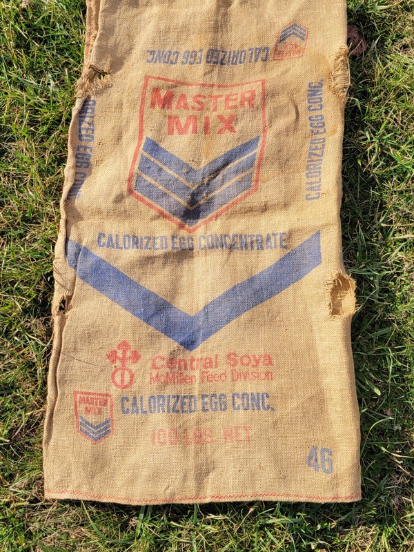 Vintage Master Mix Calorized Egg Chicken Feed Burlap Sack Bag Material gallery