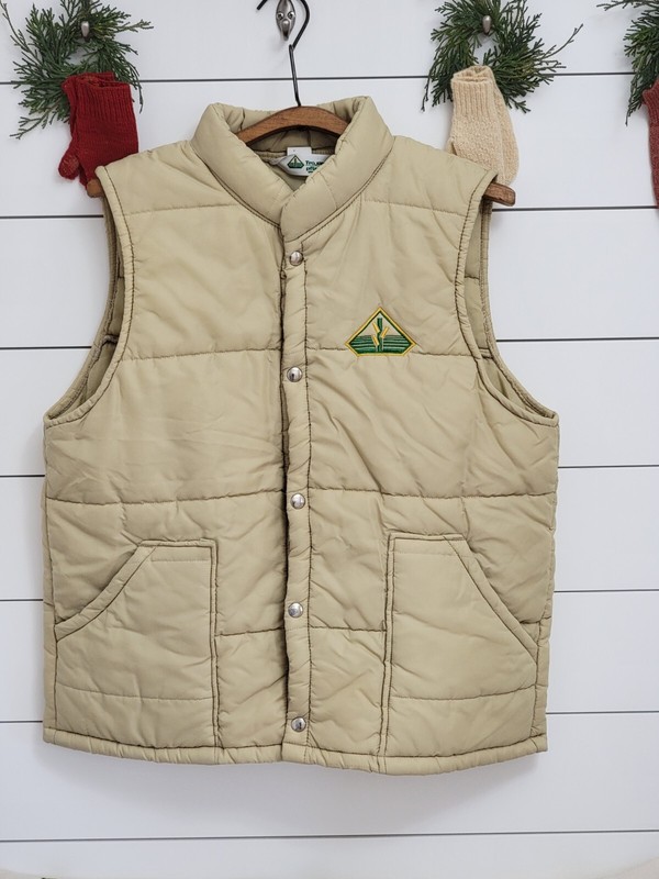 Vintage Trojan Seed Corn Quilted Vest Size L SUPER NICE!!