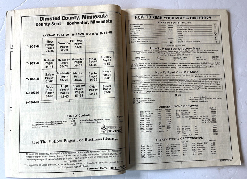 Olmsted County MN Farm & Home Plat Directory Vintage 1995 Rochester Marion Dover gallery