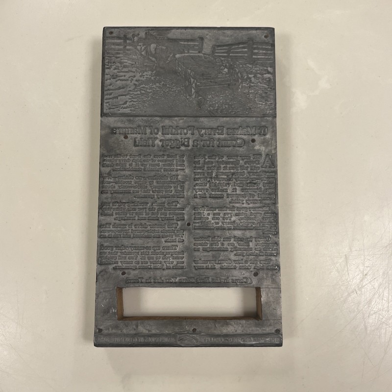 John Deere Stamp Block Letterpress Manure Spreader Advertising 4.5” x 8”