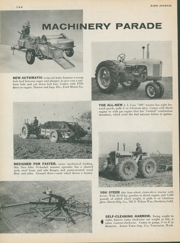 1955 Machinery Parade Farm Journal Ford Case New Idea Harris Vtg Print Ad FJ1