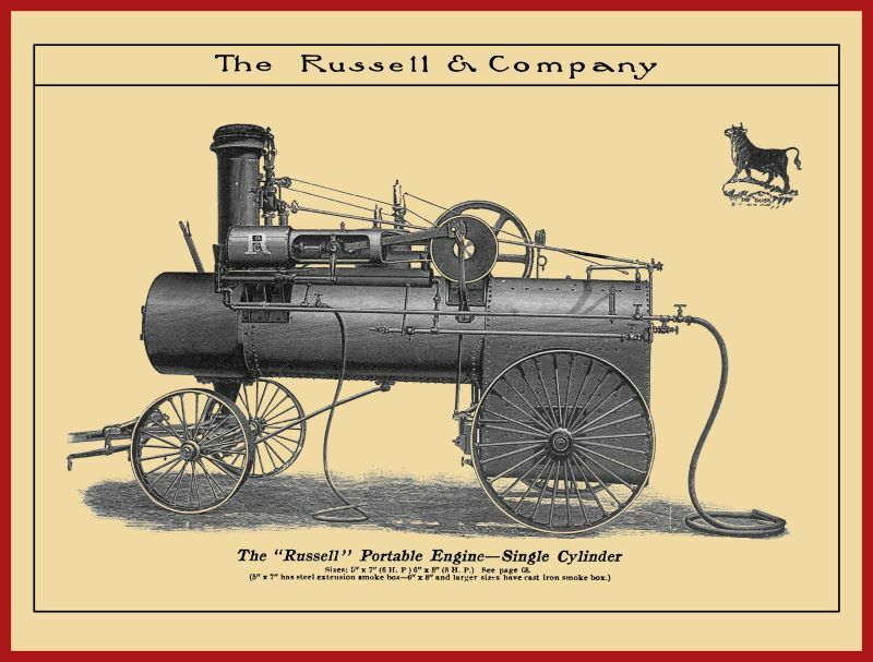 1908 Russell Single Cylinder Portable Engine NEW Metal Sign: Massillon, OhiO