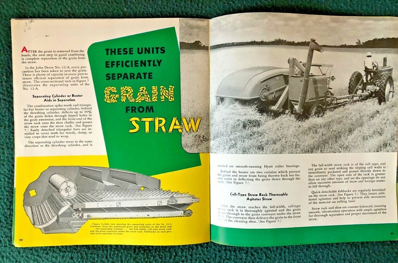 JOHN DEERE COMBINE CATALOG c.1946 + c.1941 Advertising Sheet for SWEEP RAKE gallery