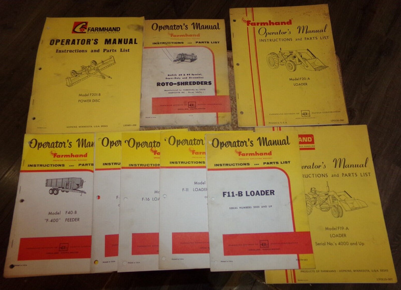 9-lot 1960’s farmhand equipment operators manuals in good shape used