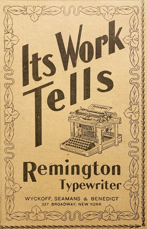 1900 AD.(PC5)~WYCKOFF, SEAMANS & BENEDICT CO. BROADWAY, NY. REMINGTON TYPEWRITER