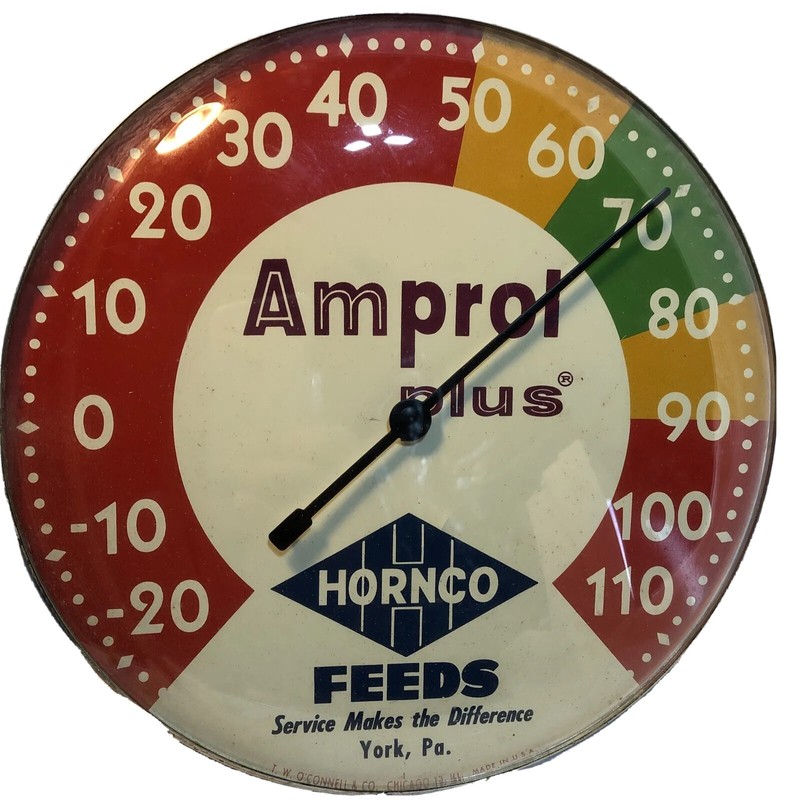 Vintage Amprol plus Thermometer Hornco Feeds York Pa Great Color