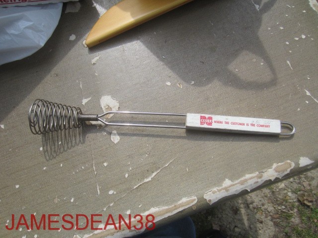 VINTAGE WOOD HANDLED CENEX BEATER EGG WHISK gallery