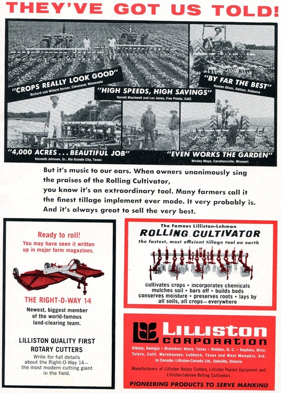1968 Dealer Print Ad of Lilliston Lehman Rolling Cultivator & Right-O-Way Cutter