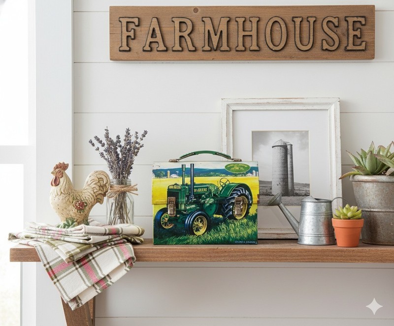 John Deere Moline Illinois Tractor Small Metal Lunch Pail Distressed Collectable