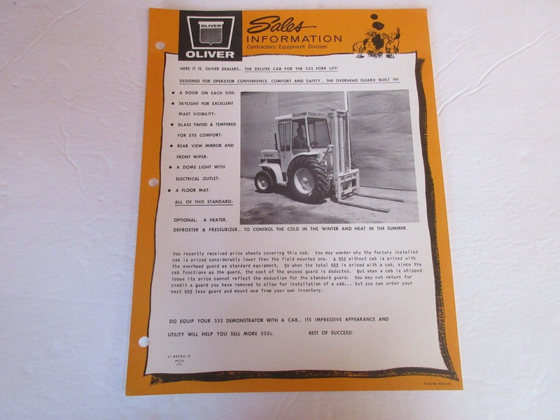 Oliver 552 Forklift Cab Brochure 1 Page From Oliver Dealer Manual