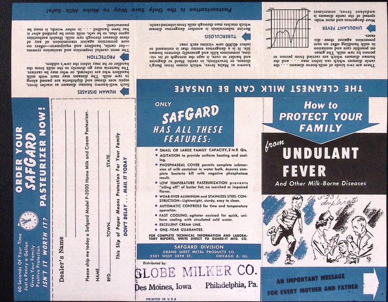 Safguard Home Mils & Cream Pasteurizer Model P-2000 Brochure Globe Milker Co gallery