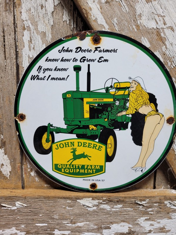 VINTAGE JOHN DEERE PORCELAIN SIGN OLD FARM TRACTOR EQUIPMENT DEALER SALE SERVICE gallery